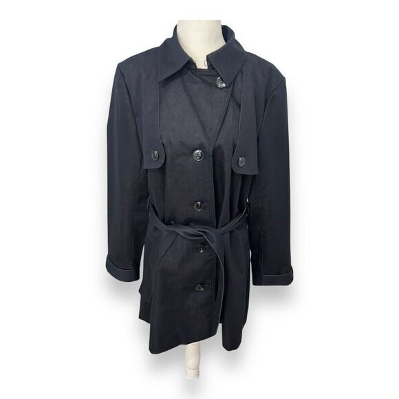 Chelsea and Theodore Short Trenchcoat Jacket Navy Blue Size 12 - Picture 2 of 13